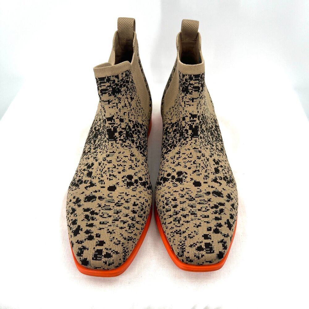 VIVAIA Knit Chelsea Ankle Boots Snakeskin Print Orange Sole EU 41.5 US 10